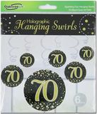 70 Sparkling Fizz Black and Gold Hanging Swirl Decorations