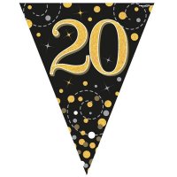Happy 20th Birthday Black and Gold Sparkling Fizz Bunting