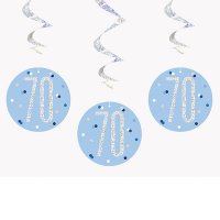 70 Glitz Blue Hanging Swirl Decorations 6pkt