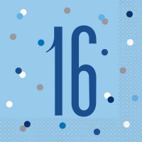 16 Glitz Blue Napkins 16pkt