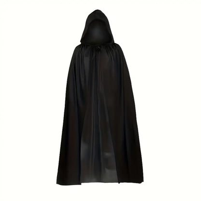 Adult Satin Feel Hooded Cape Black 130cm