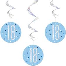 18 Glitz Blue Hanging Swirl Decorations 6pkt