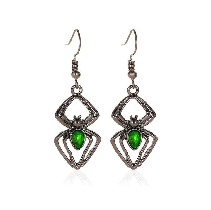 Green Gem Spider Earrings