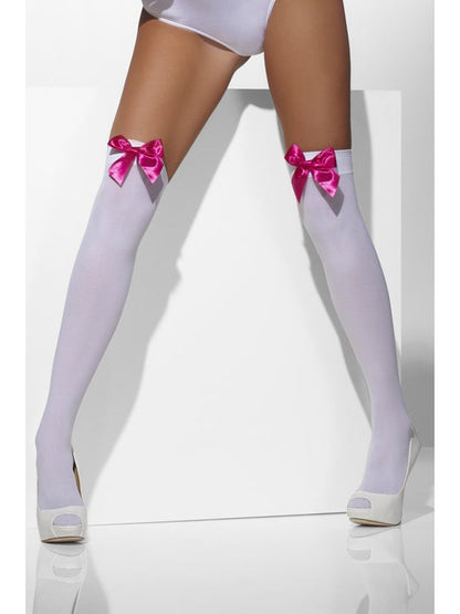 White Hold Up Stockings with Bows
