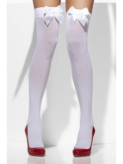 White Hold Up Stockings with Bows