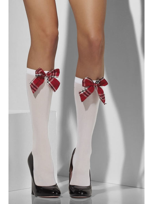 White Socks with Attached Tartan Bows