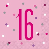 16 Glitz Pink Napkins 16pkt