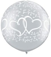 3ft Silver Entwined Hearts Latex Balloon