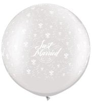 Just Married Roses Pearl White 3ft Latex Balloon