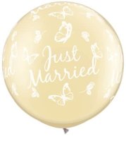 Just Married Ivory Butterflies 3ft Latex Balloon