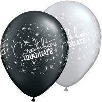 Congratulations Graduate Black and Silver 11" Latex Balloons 25 Pack (also available in singles)