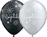 Congratulations Black and Silver 11" Latex Balloons 25 Pack (also available in singles)
