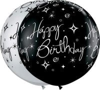 Happy Birthday 3ft Latex Balloon Black and Silver - 2 Pack (also available in Singles)