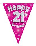 Happy 21st Birthday Pink Holographic Bunting