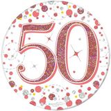 Happy 50th Birthday Sparkling Fizz Rose Gold Badge Small