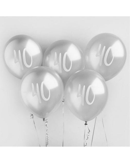 Age 40 Latex Balloon Silver - 6 Pack