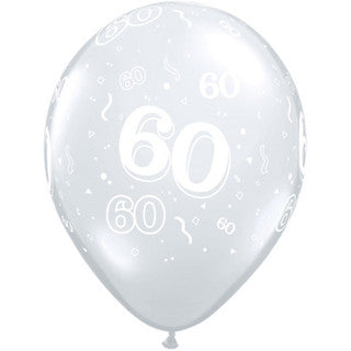 Age 60 Latex Balloon Around Clear - 50 Pack (Available in Singles)