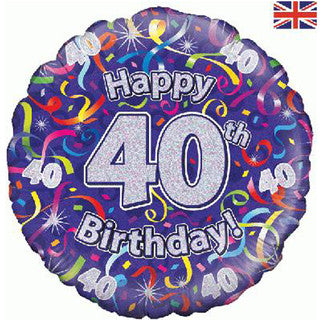 Age 40 Glitter/ Purple 18" Foil Balloon