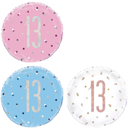 Age 13 Dotted Glitz 18" Foil Balloon