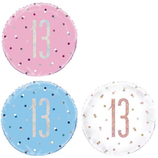 Age 13 Dotted Glitz 18" Foil Balloon