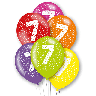 Age 7 Latex Balloon Coloured Dots  - 6 Pack