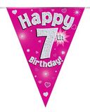 Happy 7th Birthday Pink Holographic Bunting