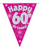Happy 60th Birthday Pink Holographic Bunting