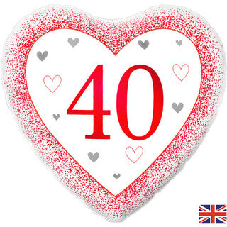 40th Anniversary Red Hearts 18" Foil Balloon