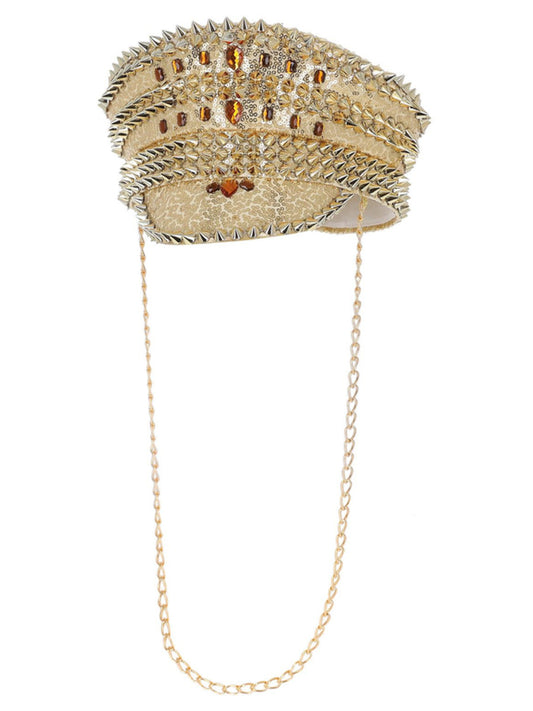 Deluxe Sequin Studded Captains Festival Hat Gold