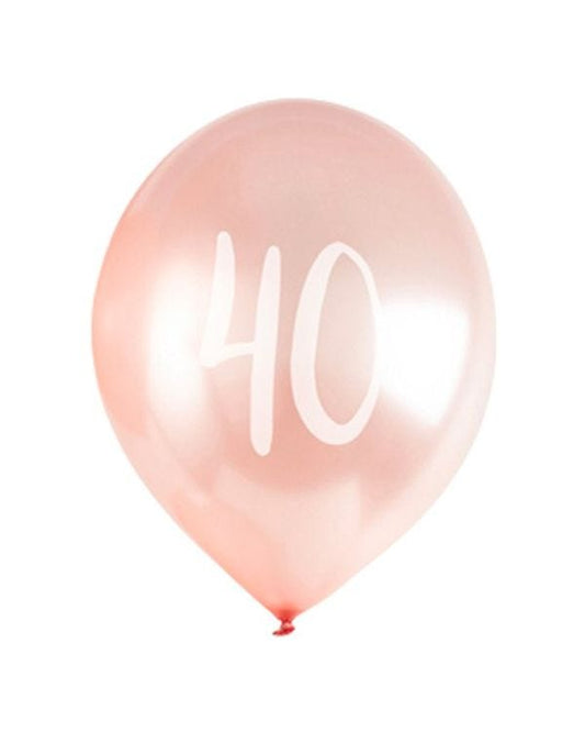 Age 40 Latex Balloon Rose Pink - 6 Pack