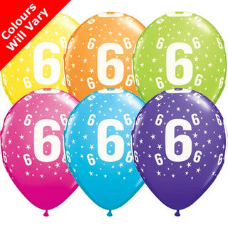 Age 6 Latex Balloon Multi Coloured - 25 Pack (Available in Singles)