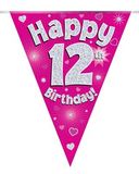 Happy 12th Birthday Pink Holographic Bunting