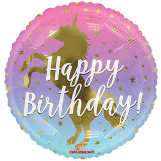 Gold Birthday Unicorn Rainbow 18" Foil Balloon