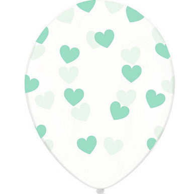 12" Clear Mint Green Heart Latex Balloons - 50 Pack (also available in singles)