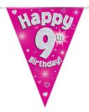 Happy 9th Birthday Pink Holographic Bunting