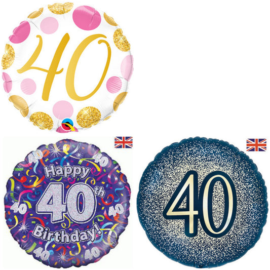 Age 40 Glitter/ Purple 18" Foil Balloon