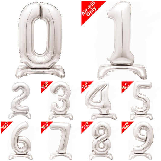 Airfilled Stand-up 25'' Foil Number Balloon Silver