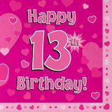 Happy 13th Birthday Pink Napkins 16pkt