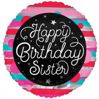 Happy Birthday Sister Striped 18" Foil Balloon