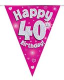 Happy 40th Birthday Pink Holographic Bunting
