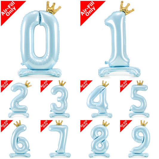 Airfilled Stand-up 25'' Foil Number Balloon Blue Crown