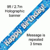 Happy Birthday Holographic Blue Banner