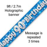 Happy 90th Birthday Blue Holographic Banner
