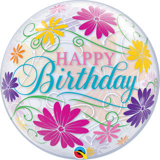 Happy Birthday Flowers Bubble Foil Balloon