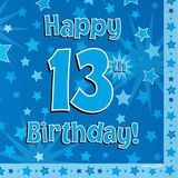 Happy 13th Birthday Blue Napkins 16pkt