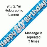 Happy 80th Birthday Blue Holographic Banner
