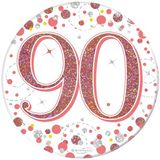 Happy 90th Birthday Sparkling Fizz Rose Gold Badge Small