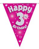 Happy 3rd Birthday Pink Holographic Bunting