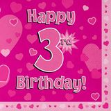 Happy 3rd Birthday Pink Napkins 16pkt