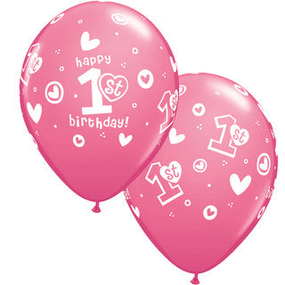 Age 1 Latex Balloon Stars and Hearts - 25 Pack (Available in Singles)